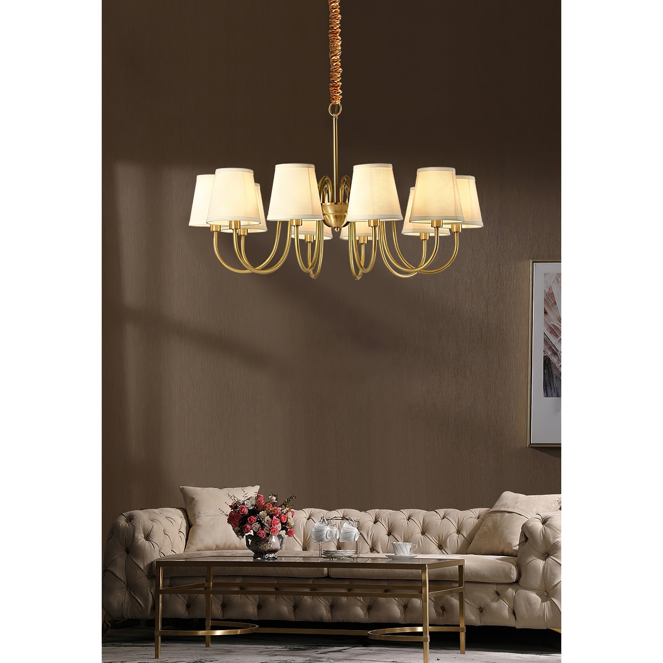 Aged Traditional Stacey Fabric Chandelier - Lamp Copper