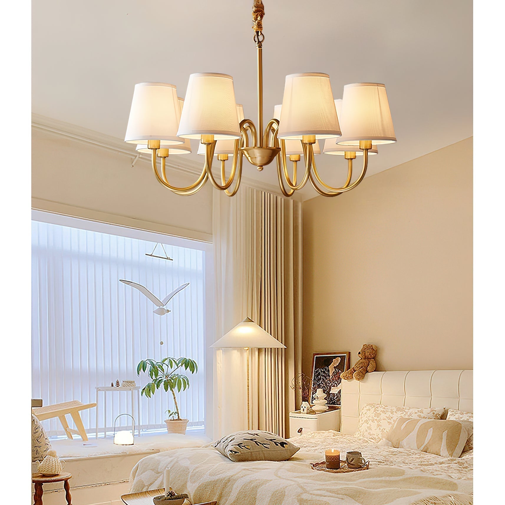 Aged Traditional Stacey Fabric Chandelier - Lamp Copper