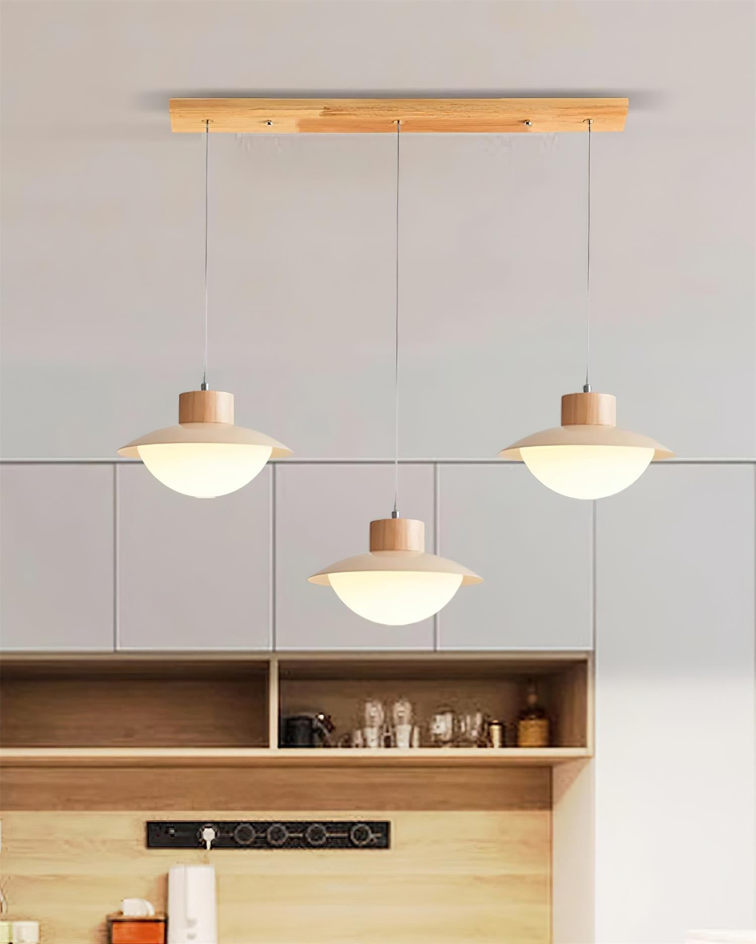 Pendant Lamp Metal and Wood PE Shade Dome Shape Minimalist - Letslighting