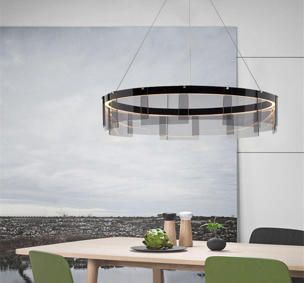 Lustra Chandelier LED Ring Black Glass Modern - Letslighting