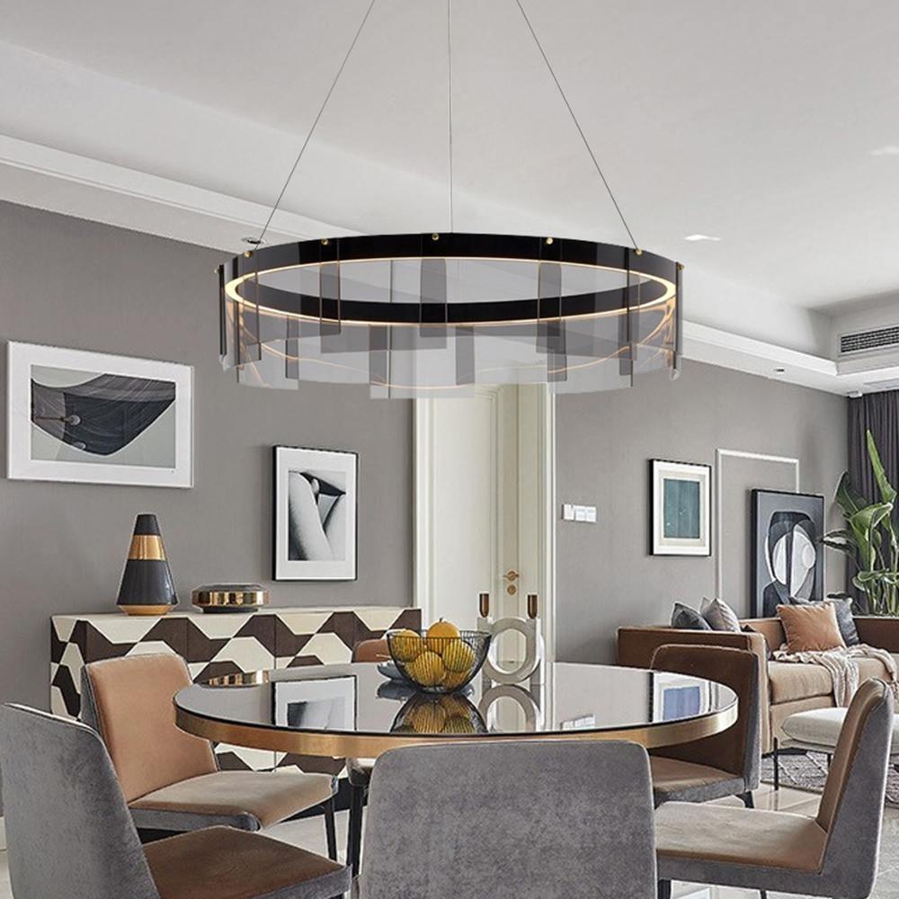 Lustra Chandelier LED Ring Black Glass Modern - Letslighting