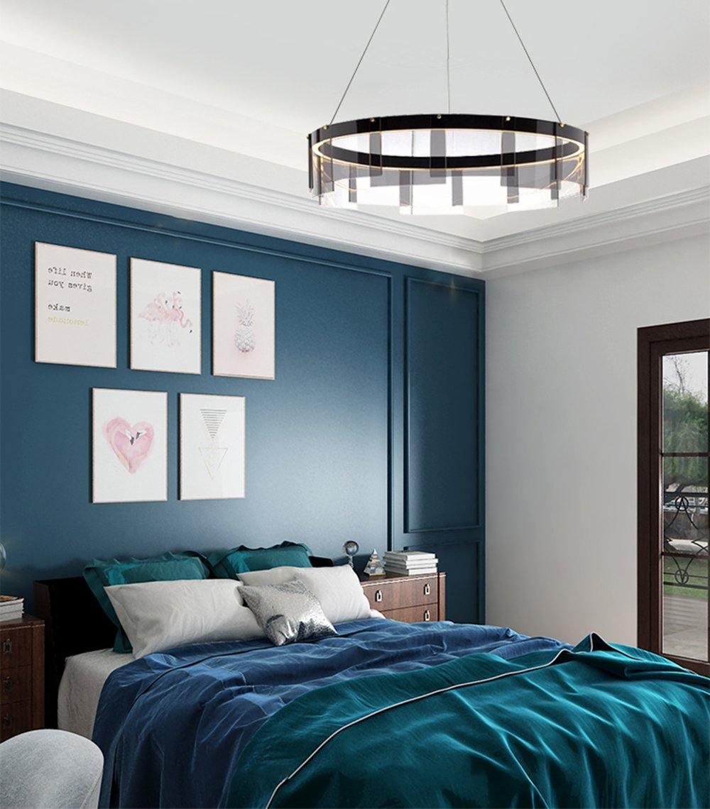 Lustra Chandelier LED Ring Black Glass Modern - Letslighting