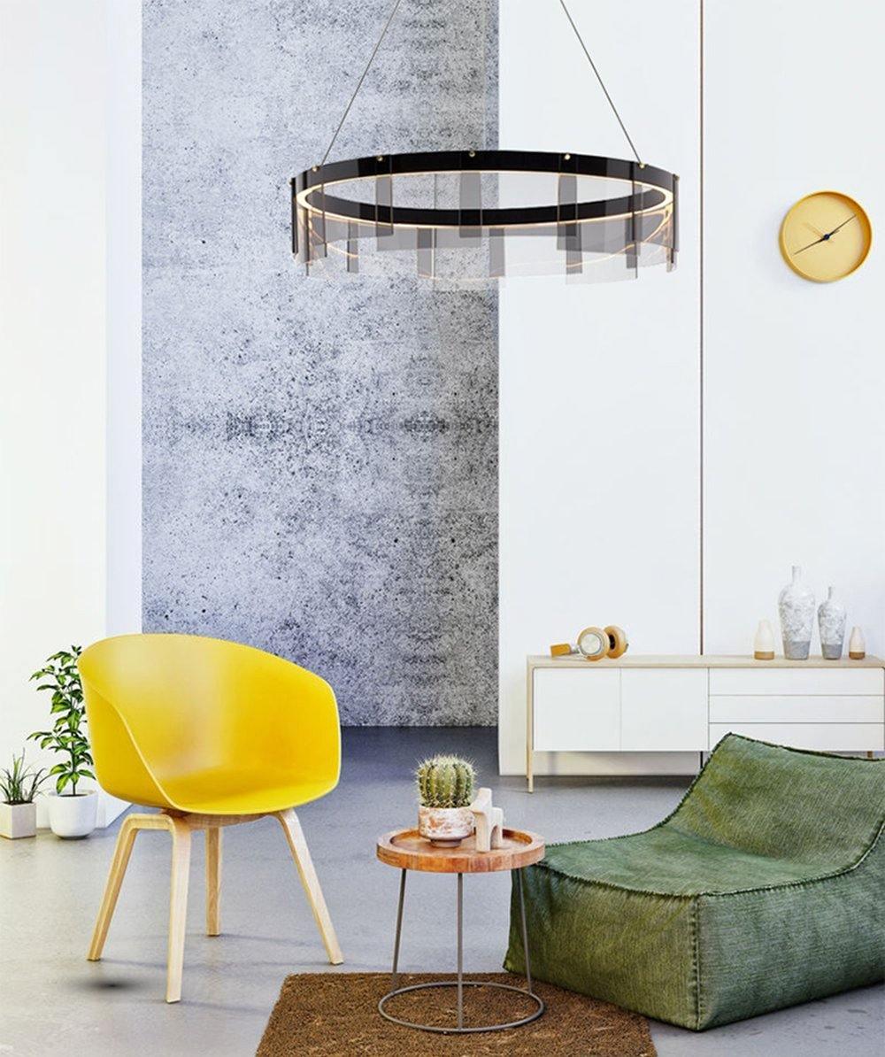 Lustra Chandelier LED Ring Black Glass Modern - Letslighting