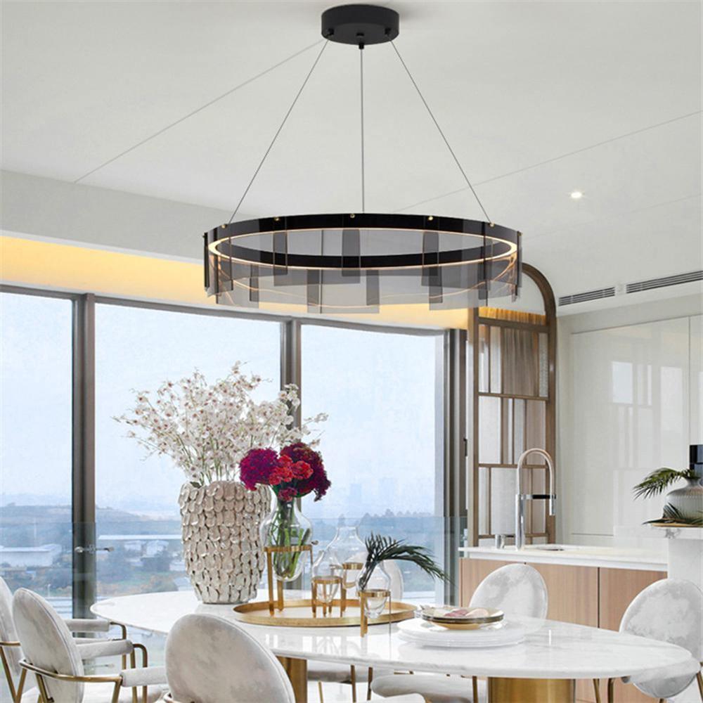 Lustra Chandelier LED Ring Black Glass Modern - Letslighting
