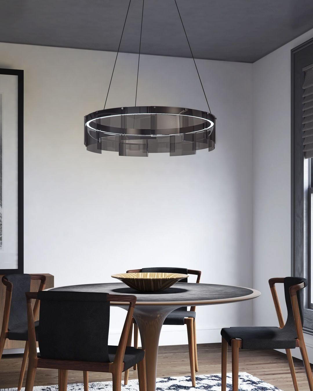 Lustra Chandelier LED Ring Black Glass Modern - Letslighting