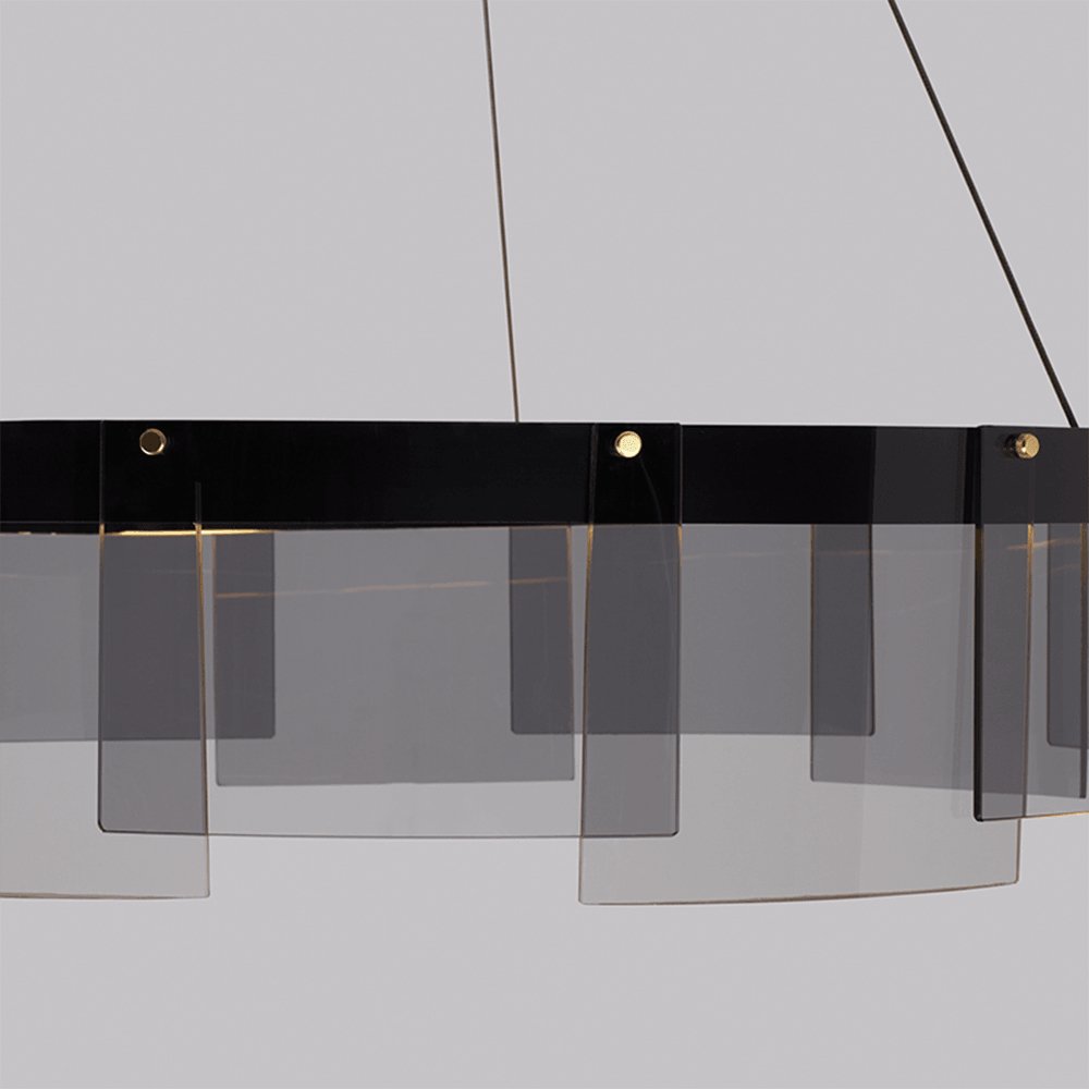 Lustra Chandelier LED Ring Black Glass Modern - Letslighting