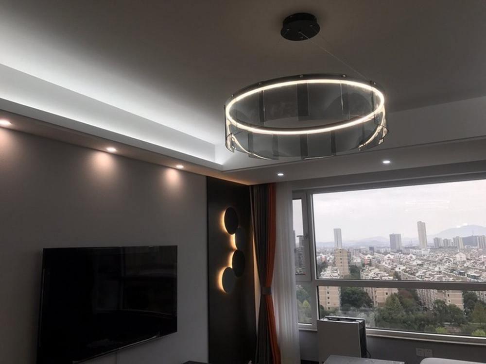 Lustra Chandelier LED Ring Black Glass Modern - Letslighting