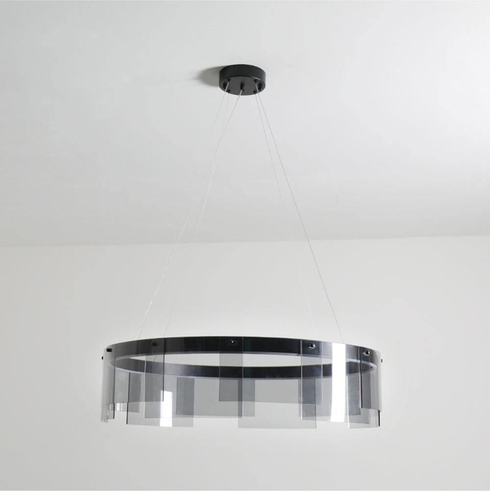 Lustra Chandelier LED Ring Black Glass Modern - Letslighting