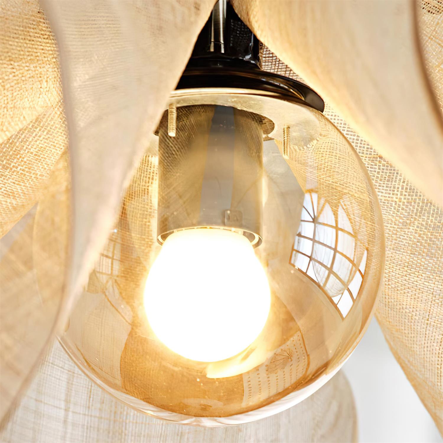 Pendant Lamp Petal Plant Fiber Shade Brown Glass Bohemian - Letslighting