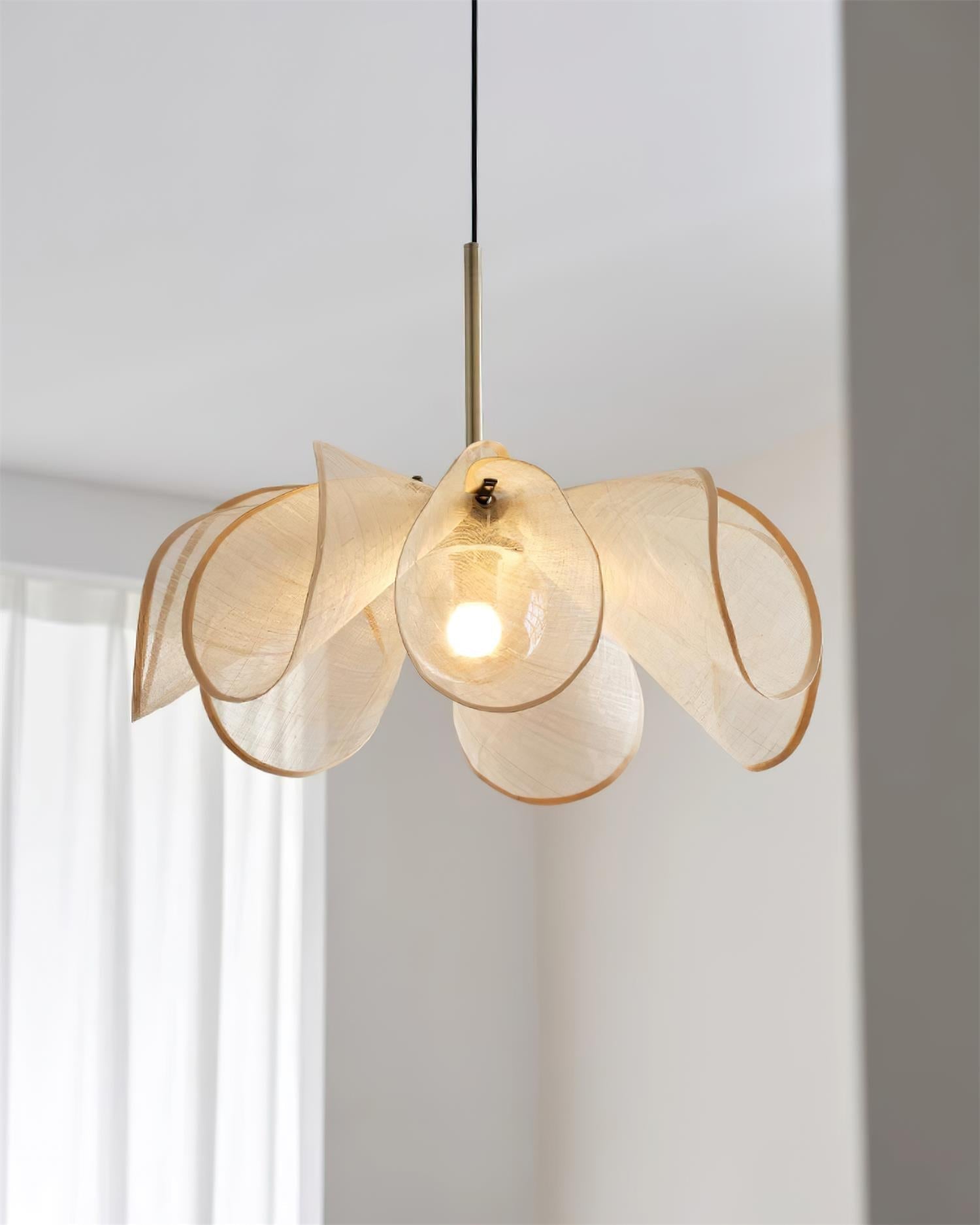 Pendant Lamp Petal Plant Fiber Shade Brown Glass Bohemian - Letslighting