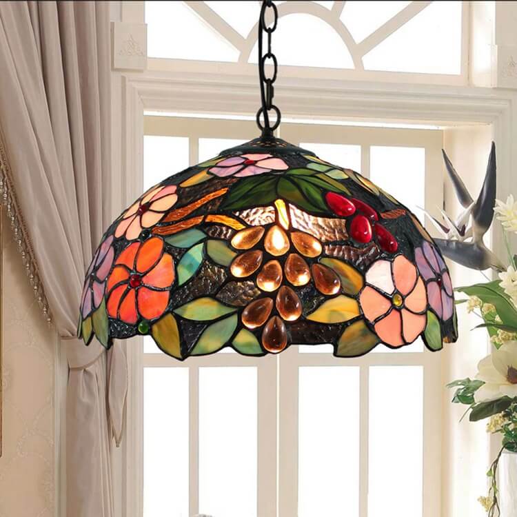 Tiffany Retro LED Lámpara colgante Multicolor Flor Vidrio Salón