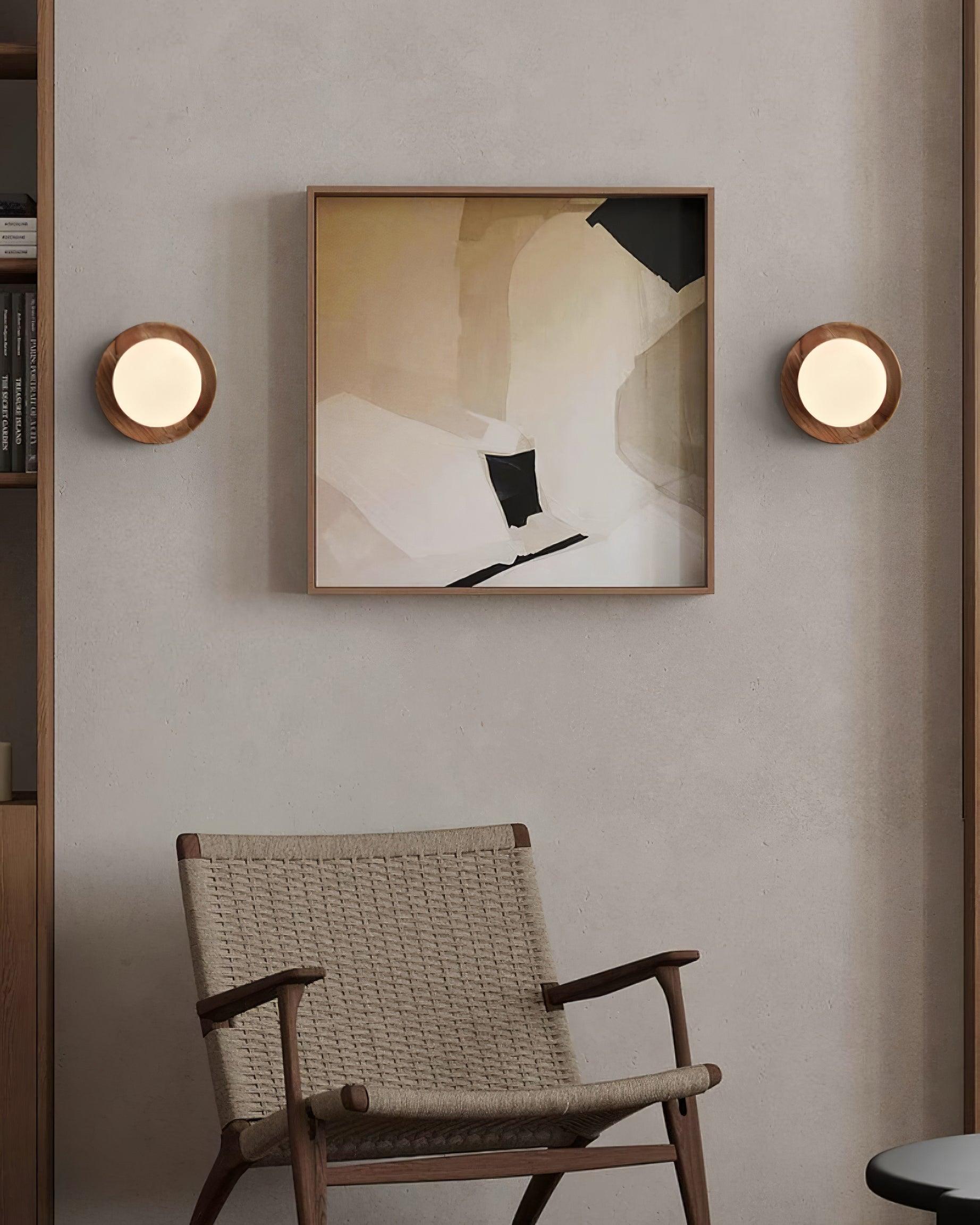 Wall Lamp Metal Body with Wood Rim Minimalist Style - Letslighting