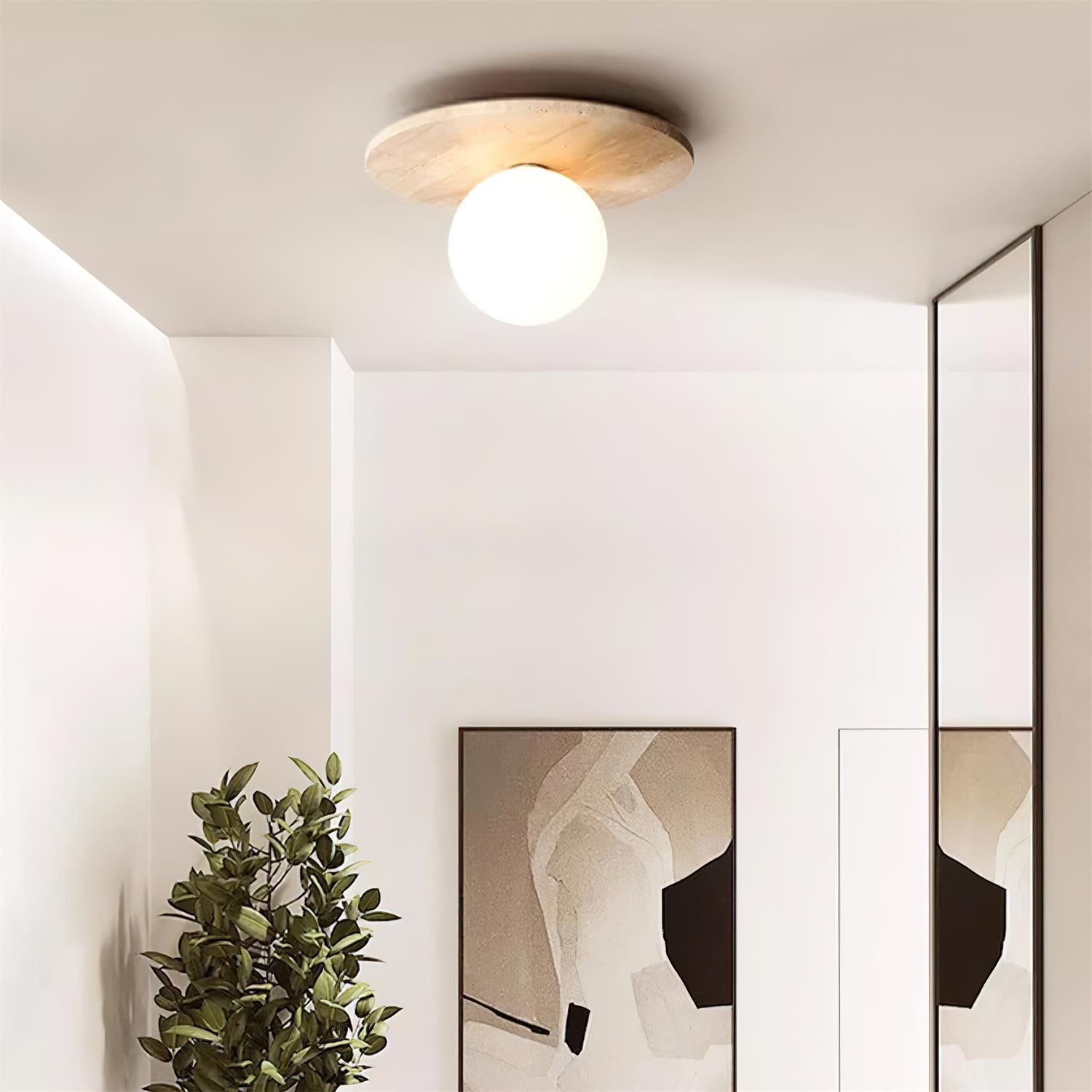 Ceiling Light Travertine Disc with Glass Globe Cozy - Letslighting