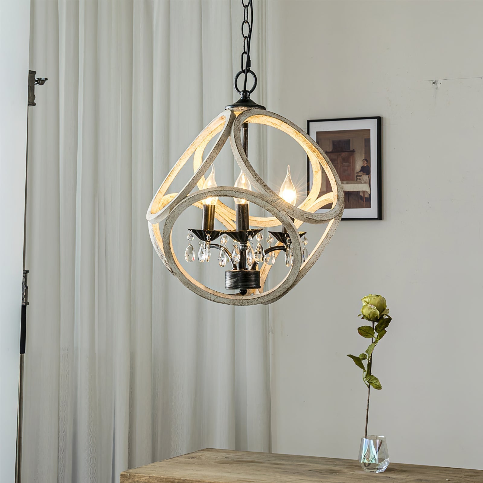 Viraearae Premium Nordic Crystal Wood Pendant Lamp - Lamp Copper
