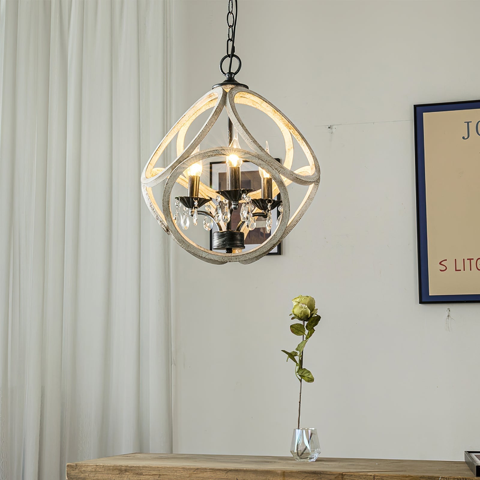 Viraearae Premium Nordic Crystal Wood Pendant Lamp - Lamp Copper