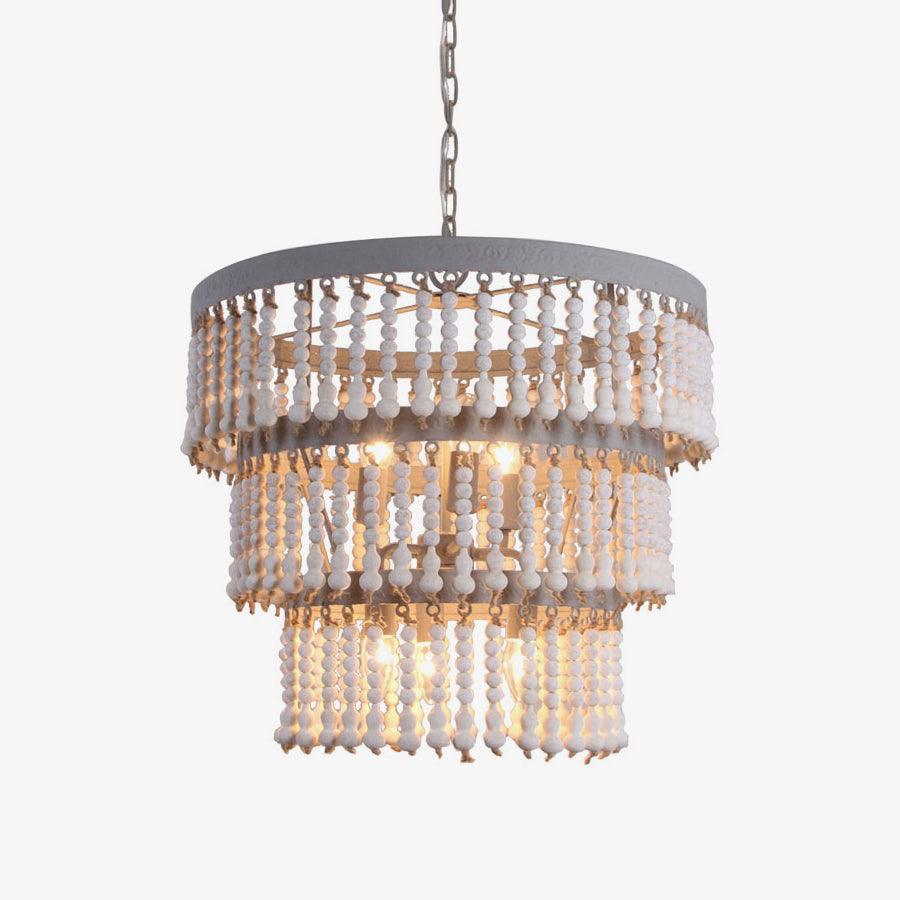 Three Tiered Wood Beaded Chandelier - Letslighting