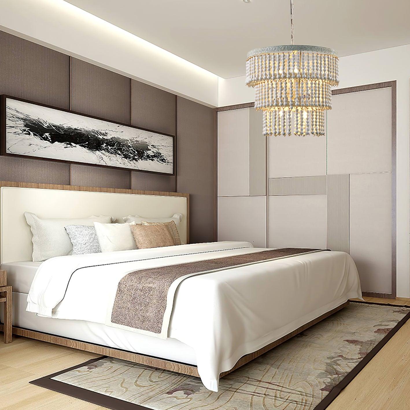 Three Tiered Wood Beaded Chandelier - Letslighting