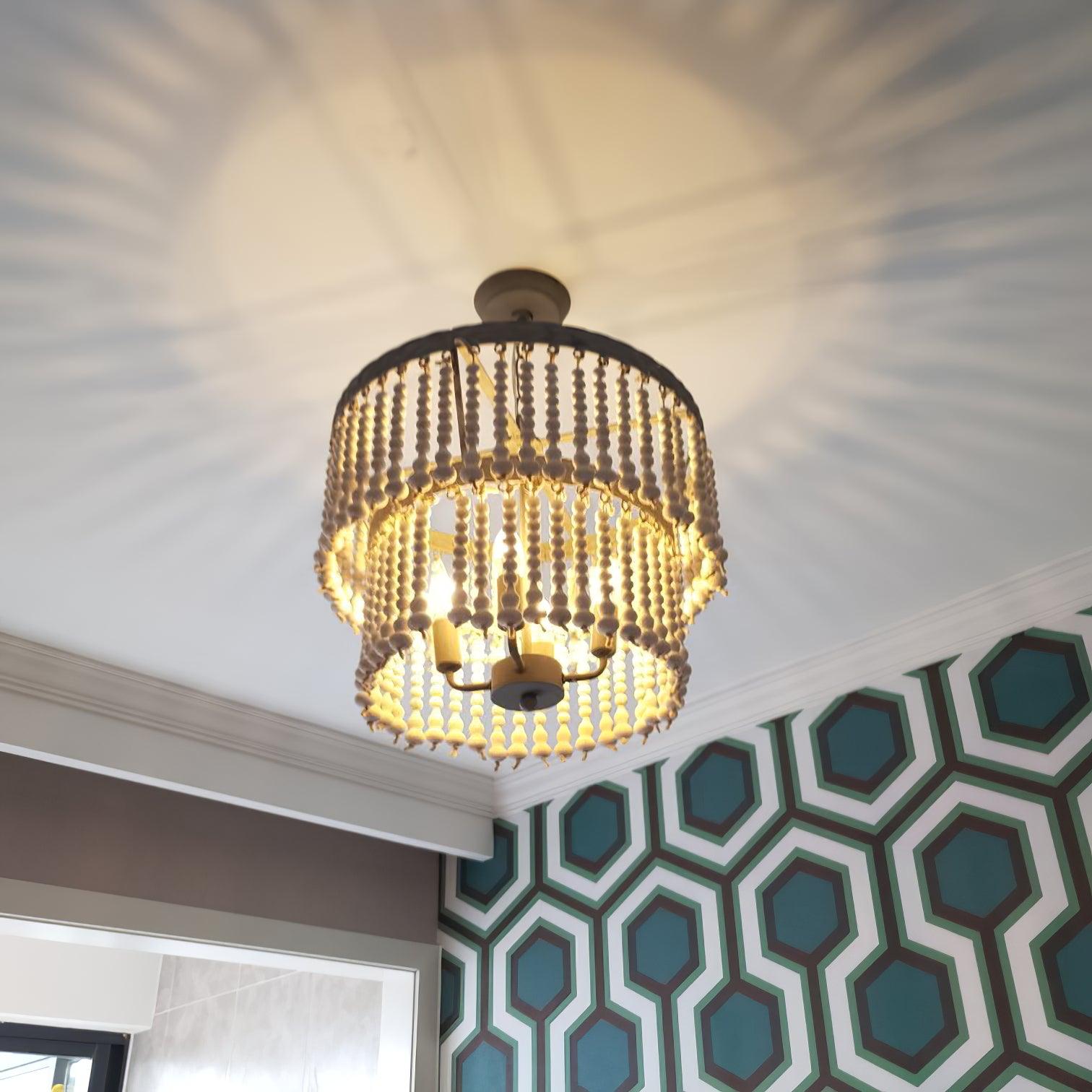 Three Tiered Wood Beaded Chandelier - Letslighting