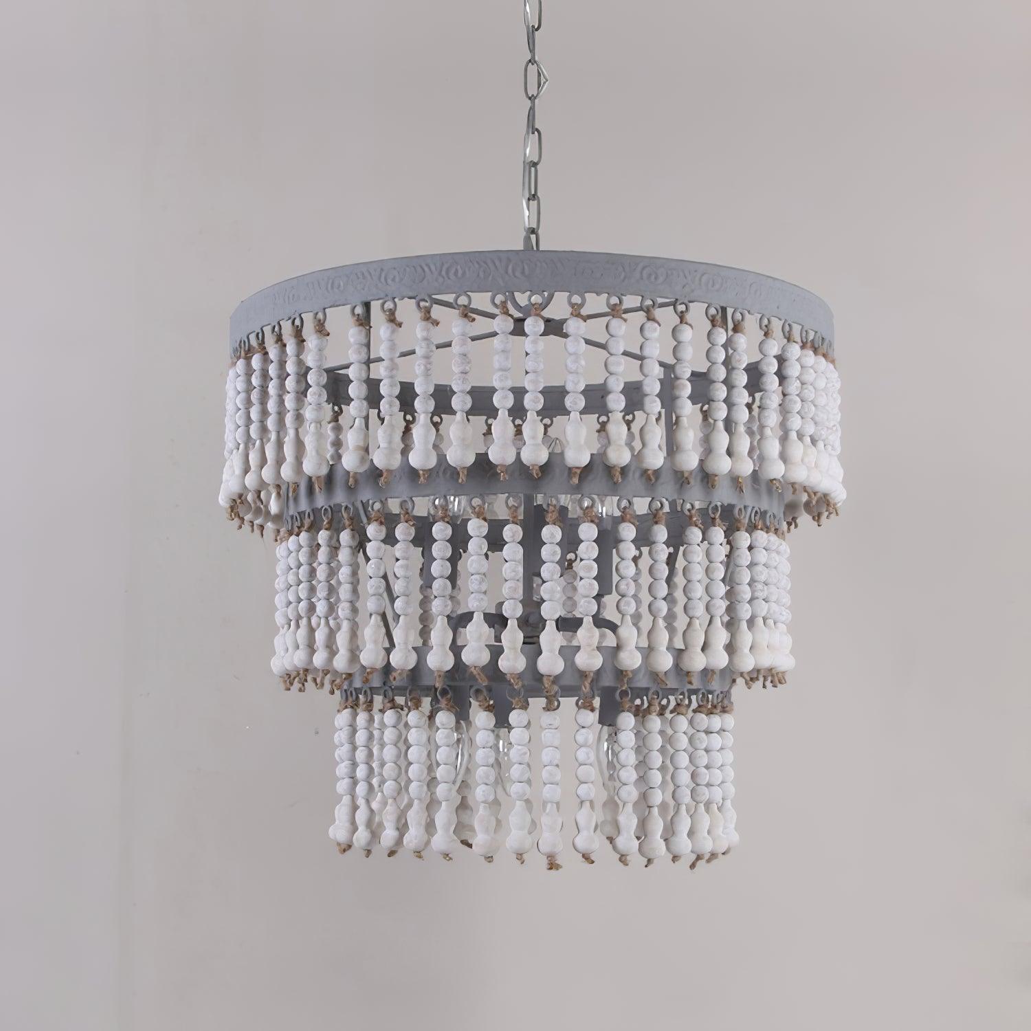 Three Tiered Wood Beaded Chandelier - Letslighting