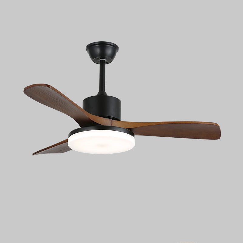 Ventilador de Techo Darian Minimalista de Madera con Luz, detalle del acabado nogal