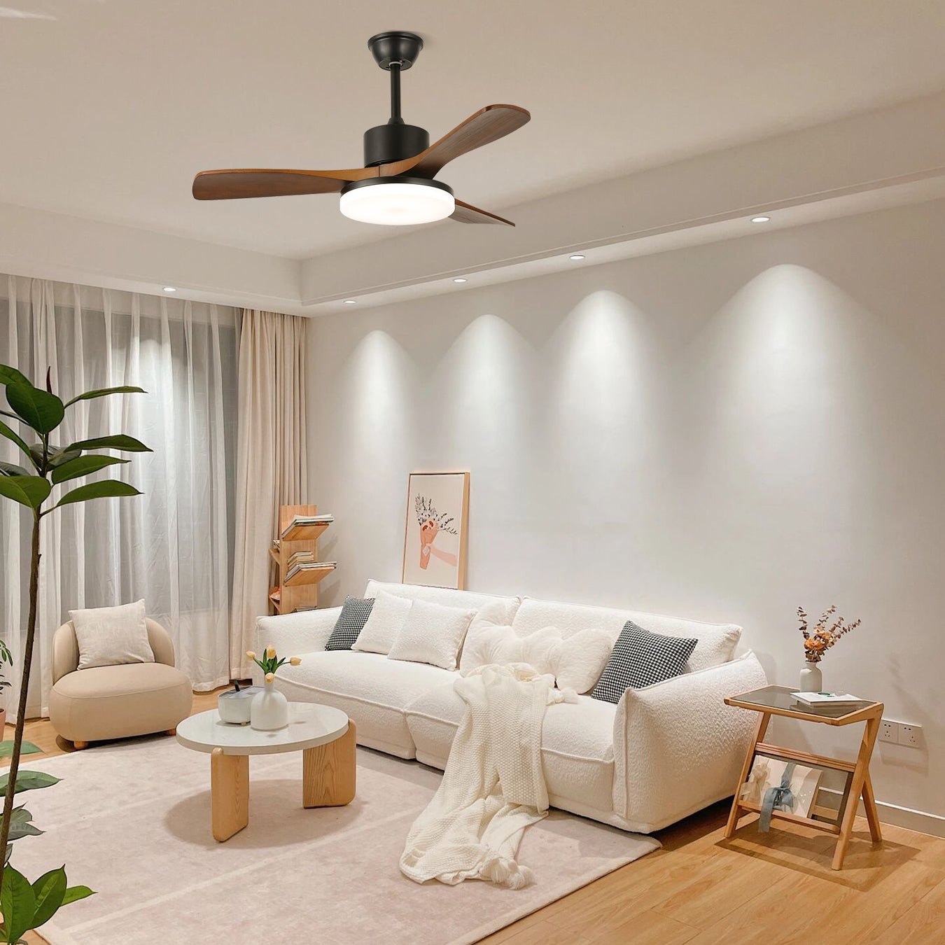 Ventilador de Techo Darian Minimalista de Madera con Luz, Modelo C, 52 pulgadas de diámetro