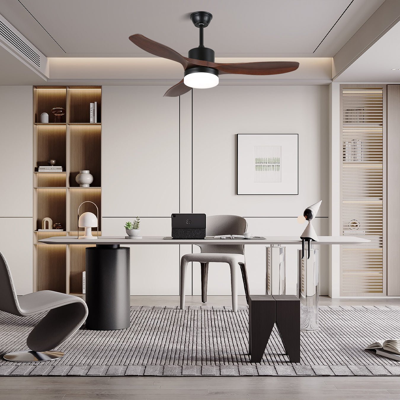 Ventilador de Techo Darian Minimalista de Madera con Luz, Modelo C, 48 pulgadas de diámetro