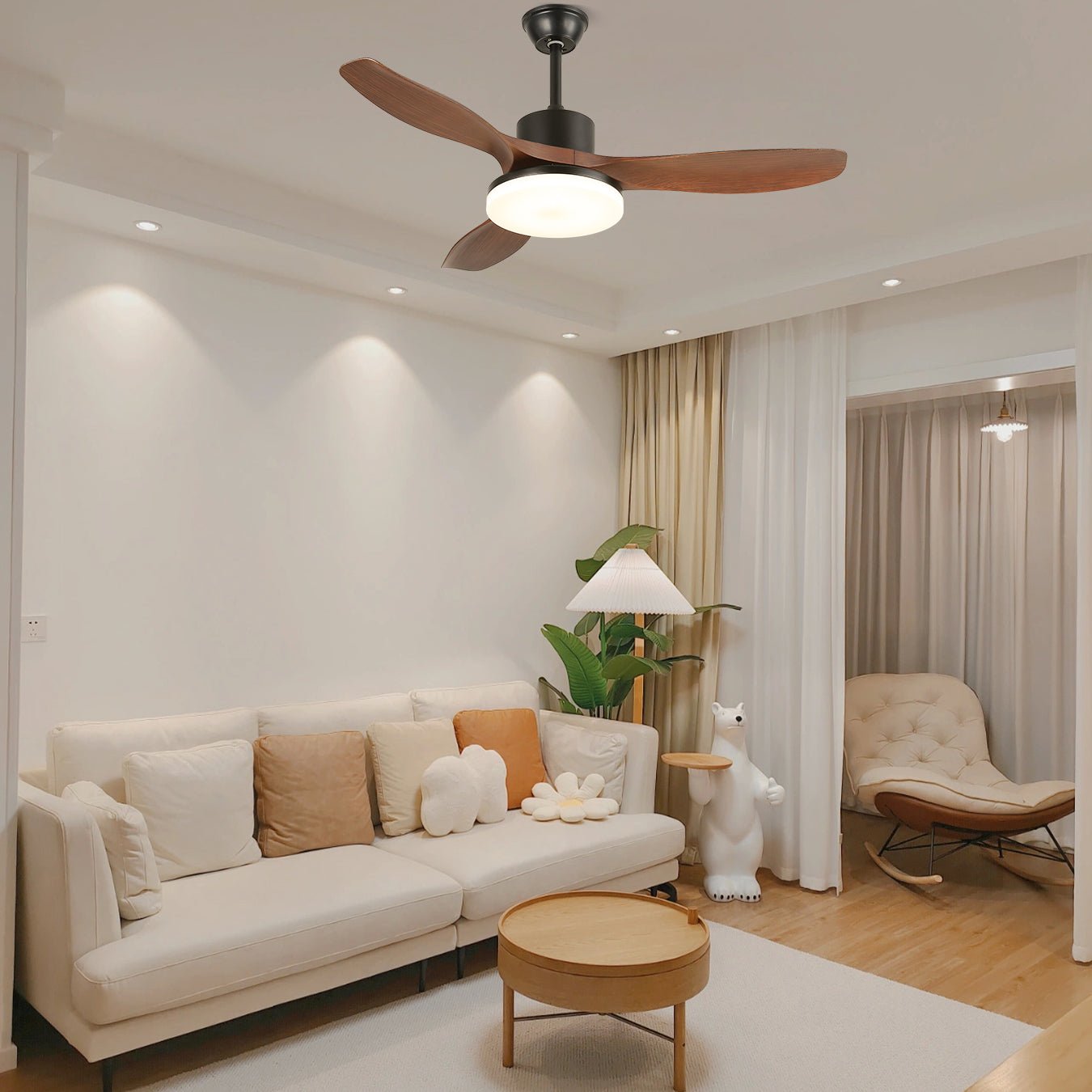 Ventilador de Techo Darian Minimalista de Madera con Luz, Modelo D, 52 pulgadas de diámetro