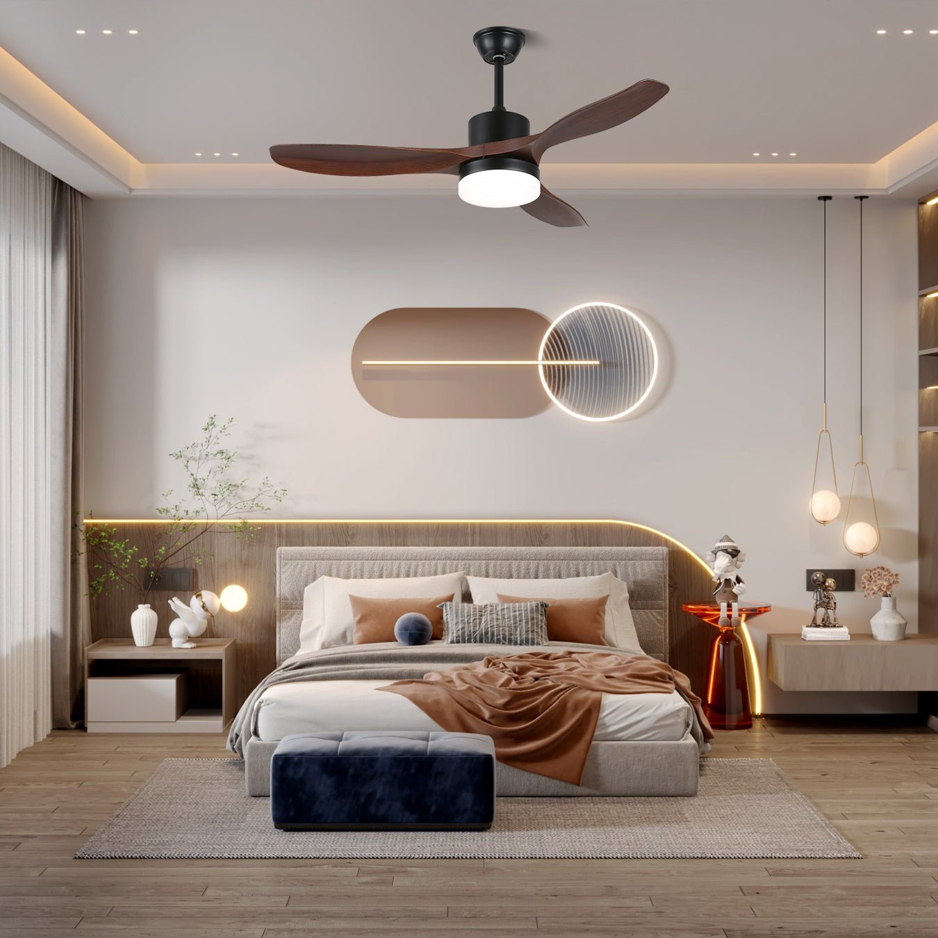 Ventilador de Techo Darian Minimalista de Madera con Luz y aspas de madera
