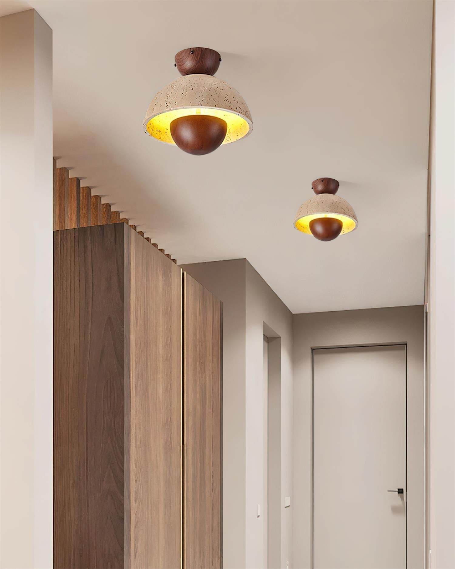 Cavora Ceiling Light Travertine Wood Dome Shape - Letslighting
