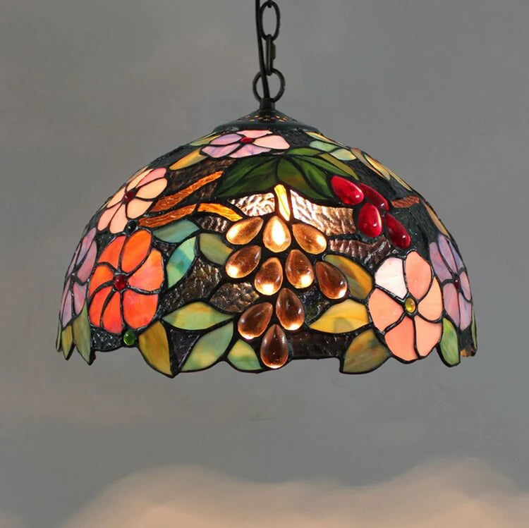 Tiffany Retro LED Lámpara colgante Multicolor Flor Vidrio Salón