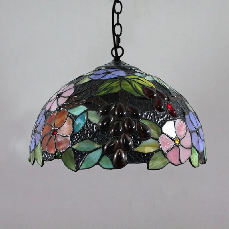 Tiffany Retro LED Lámpara colgante Multicolor Flor Vidrio Salón