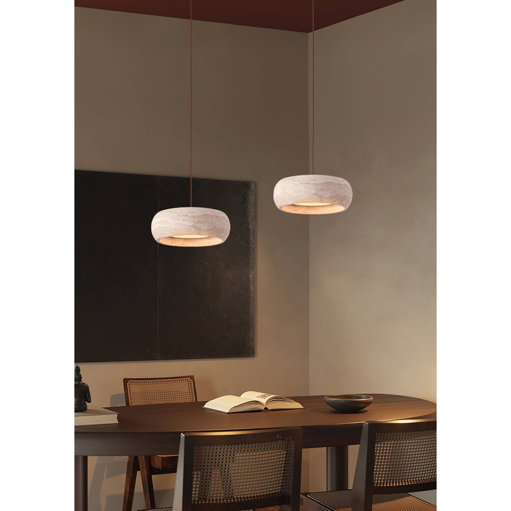 Eurvaran Modern Minimalist Drum Travertine Pendant Lamp - Lamp Copper