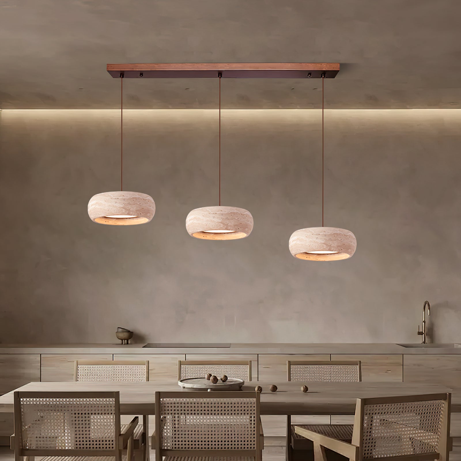 Eurvaran Modern Minimalist Drum Travertine Pendant Lamp - Lamp Copper