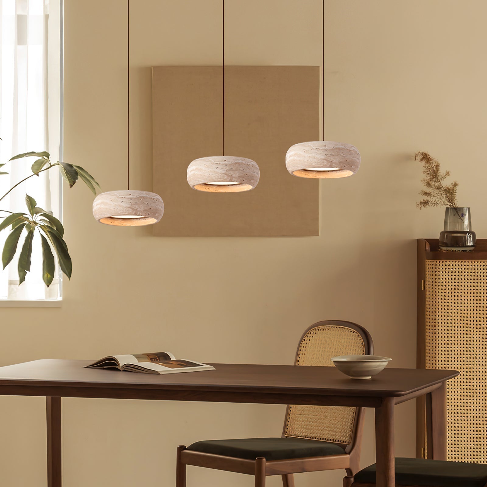 Eurvaran Modern Minimalist Drum Travertine Pendant Lamp - Lamp Copper