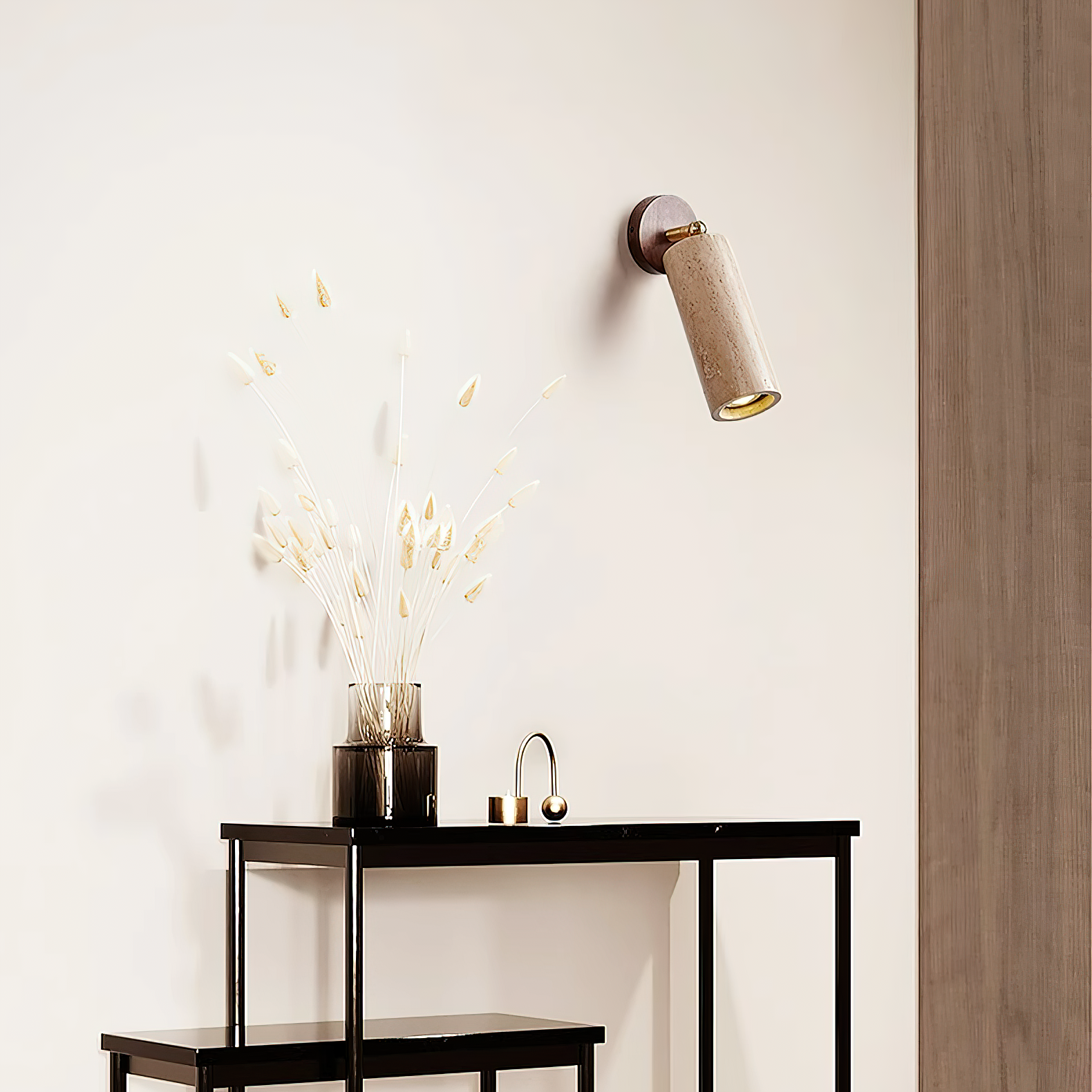 Arvararae Modern Minimalist Wooden Travertine Wall Lamp - Lamp Copper