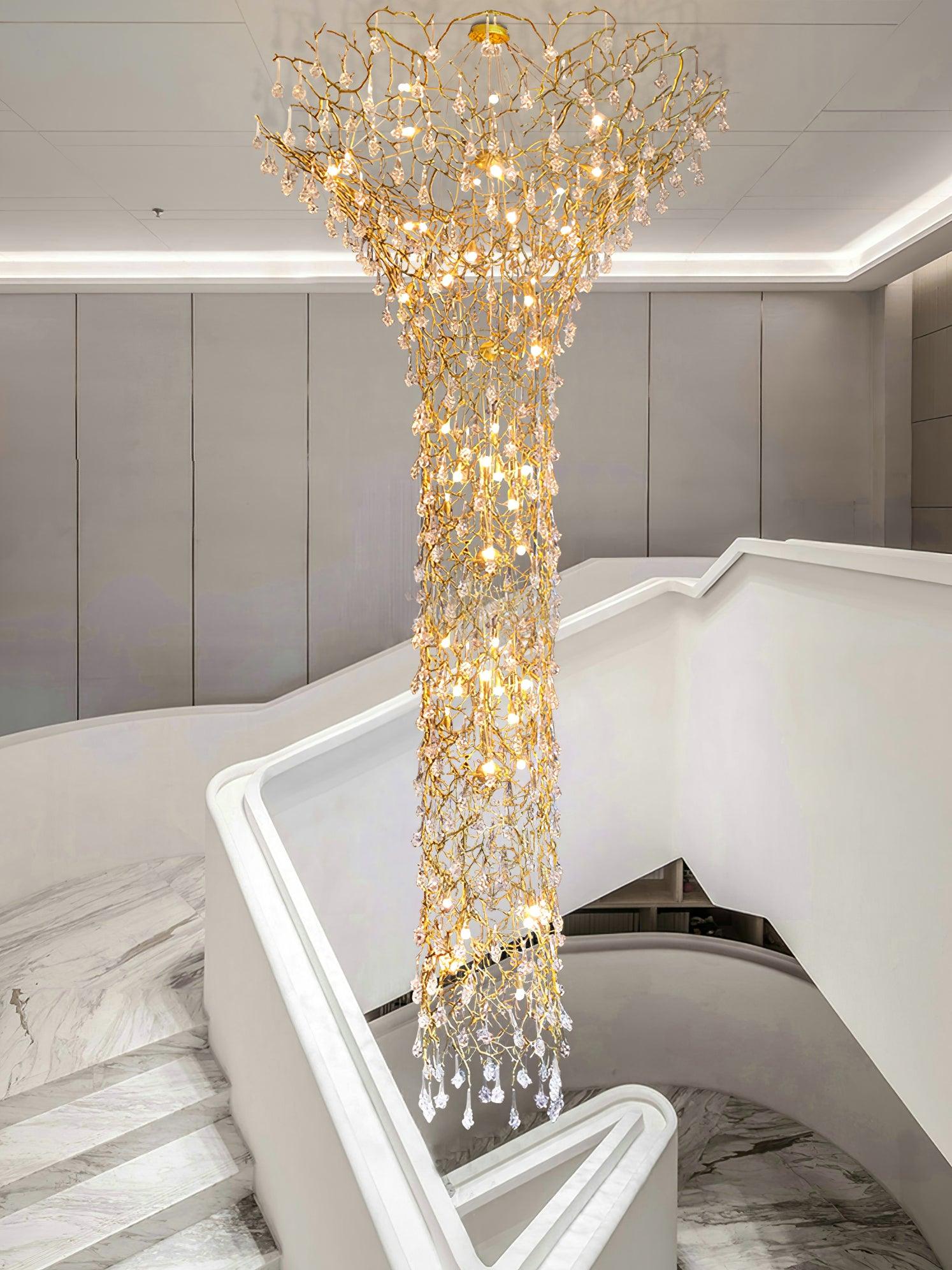 Abeleisa Tree Branch Staircase Brass Crystal Chandelier - Letslighting