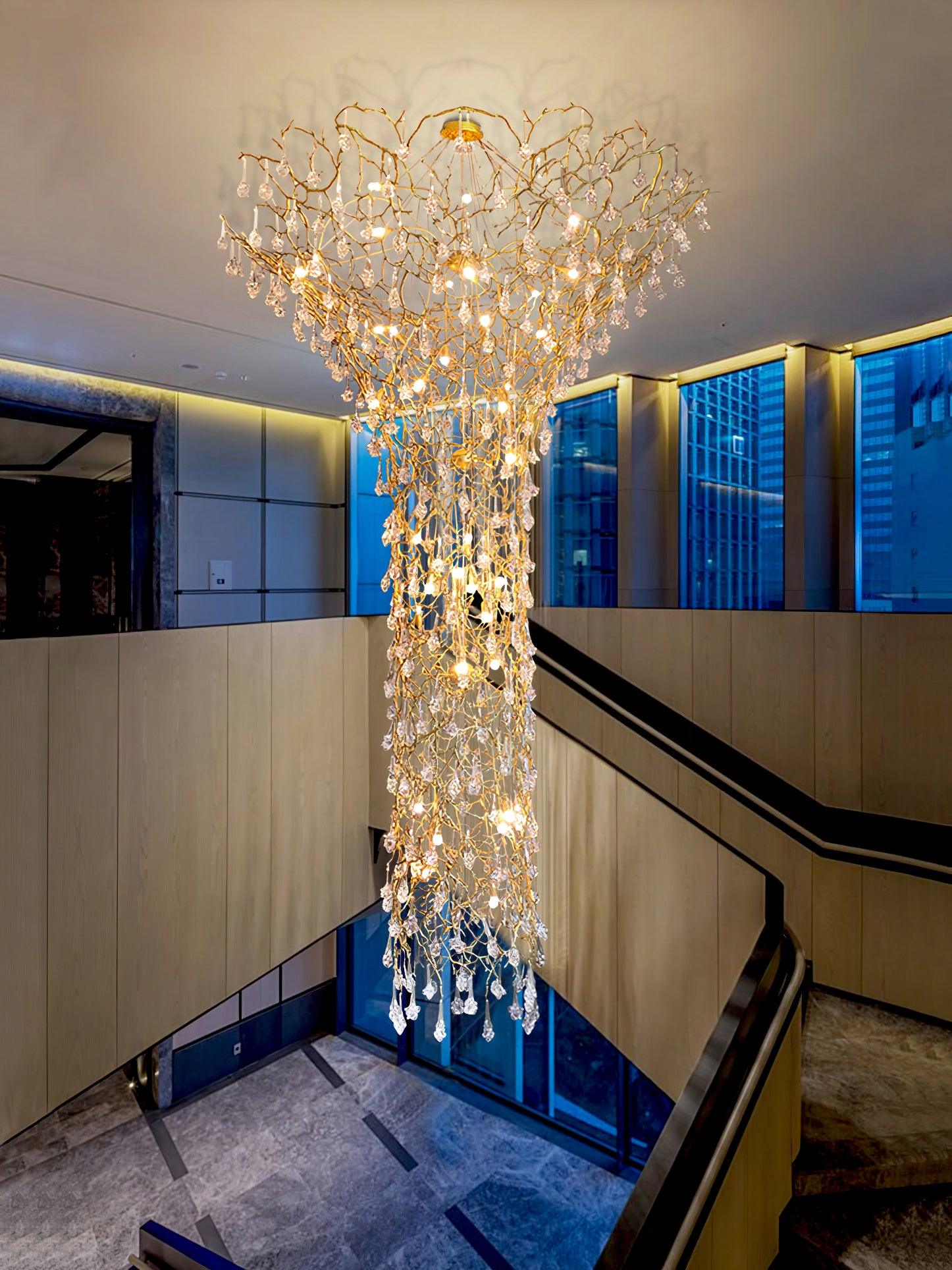 Abeleisa Tree Branch Staircase Brass Crystal Chandelier - Letslighting