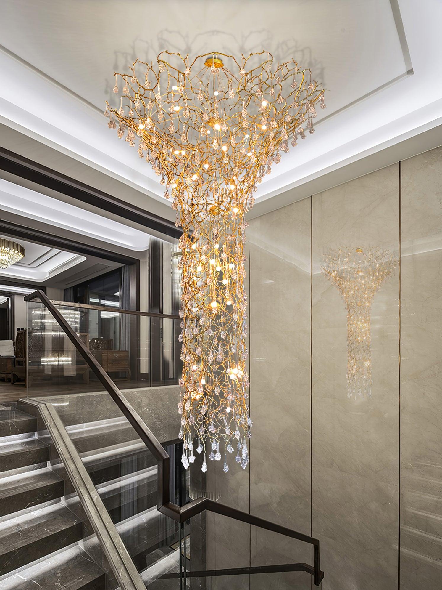 Abeleisa Tree Branch Staircase Brass Crystal Chandelier - Letslighting
