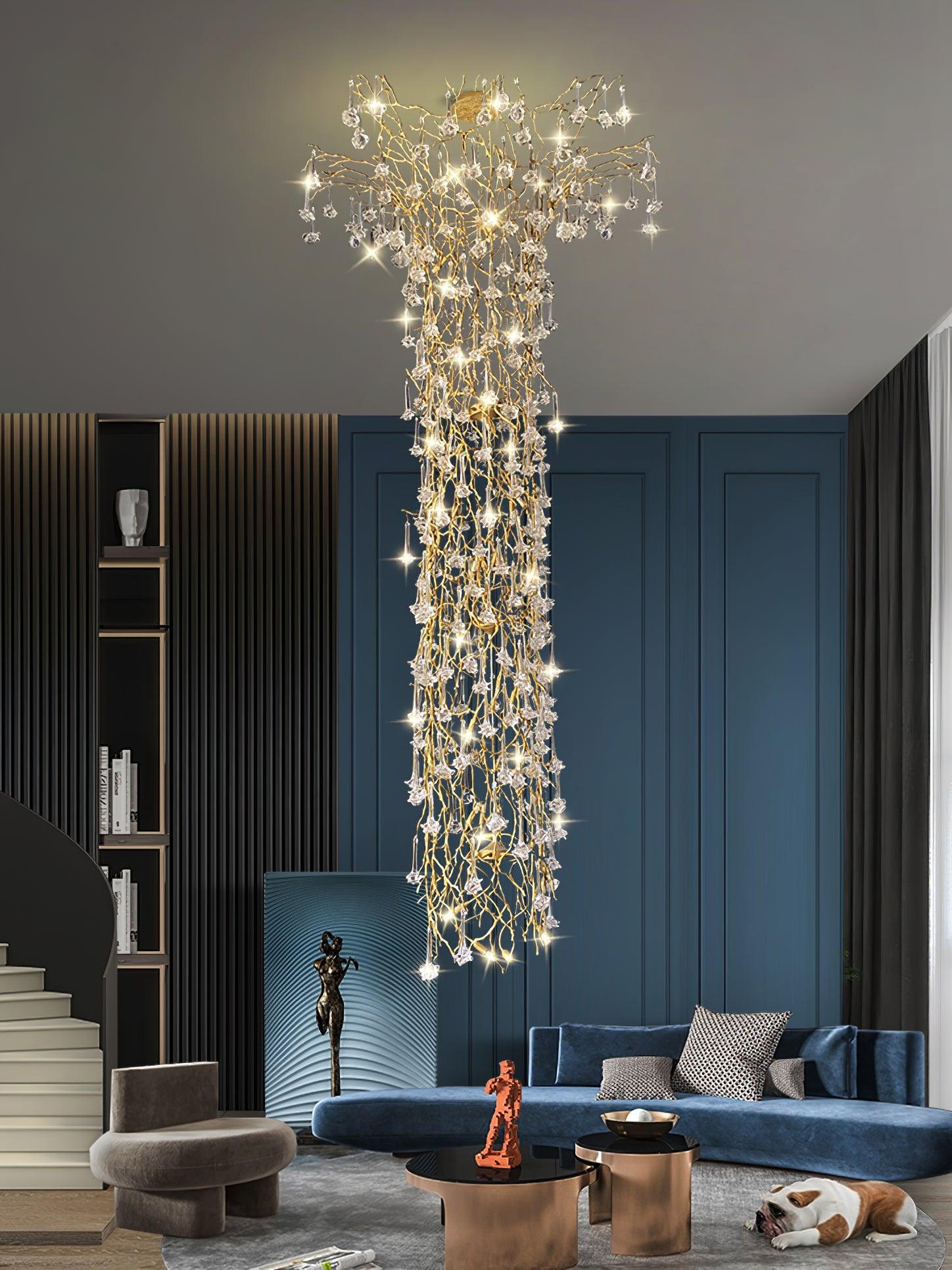 Abeleisa Tree Branch Staircase Brass Crystal Chandelier - Letslighting