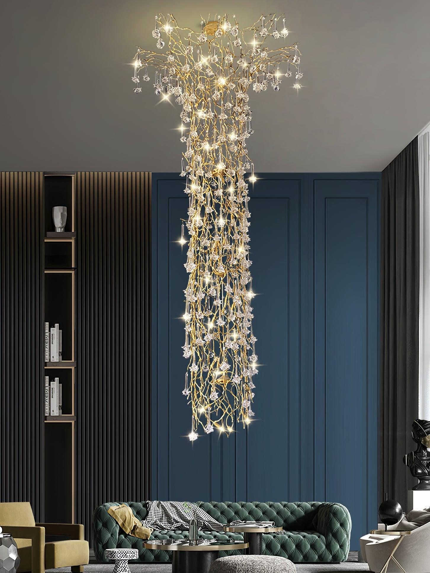 Abeleisa Tree Branch Staircase Brass Crystal Chandelier - Letslighting