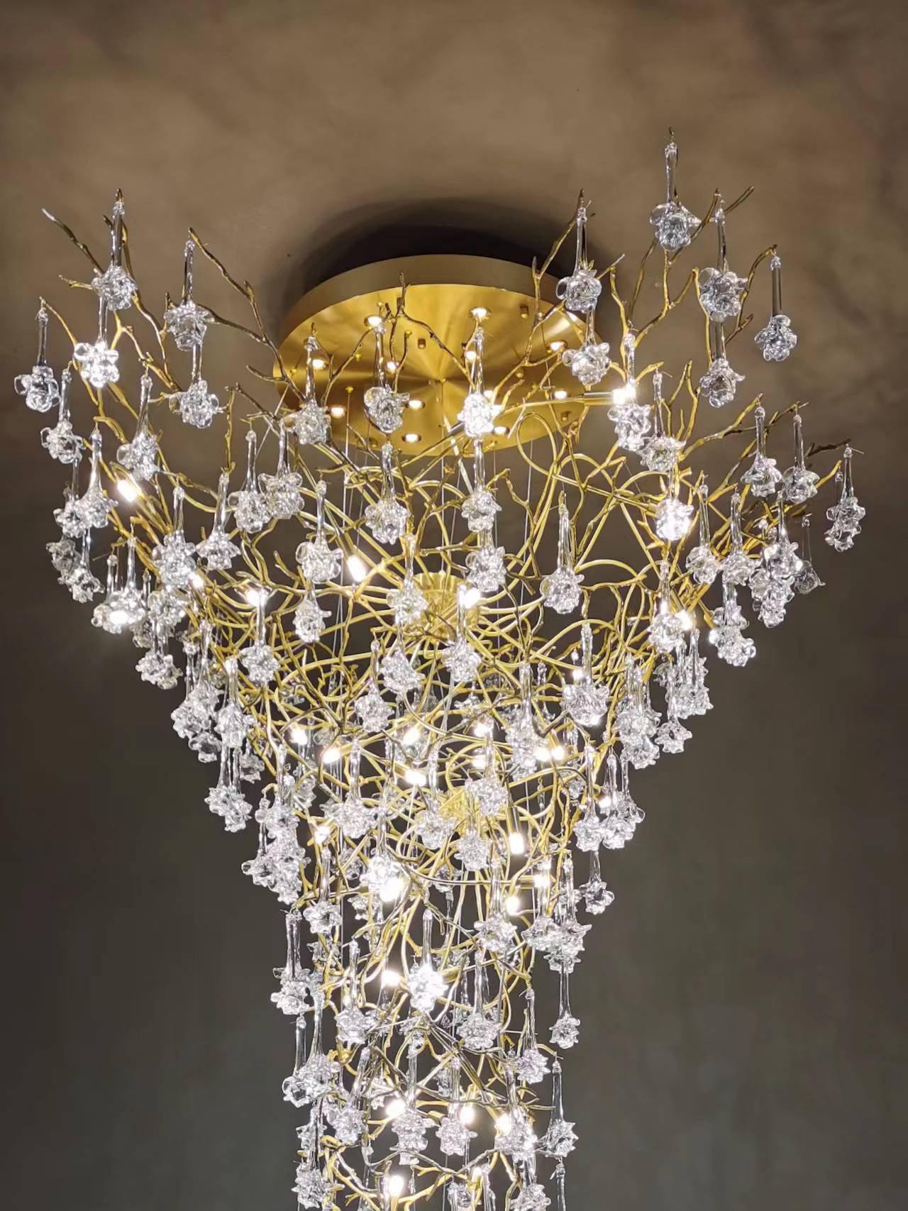 Abeleisa Tree Branch Staircase Brass Crystal Chandelier - Letslighting