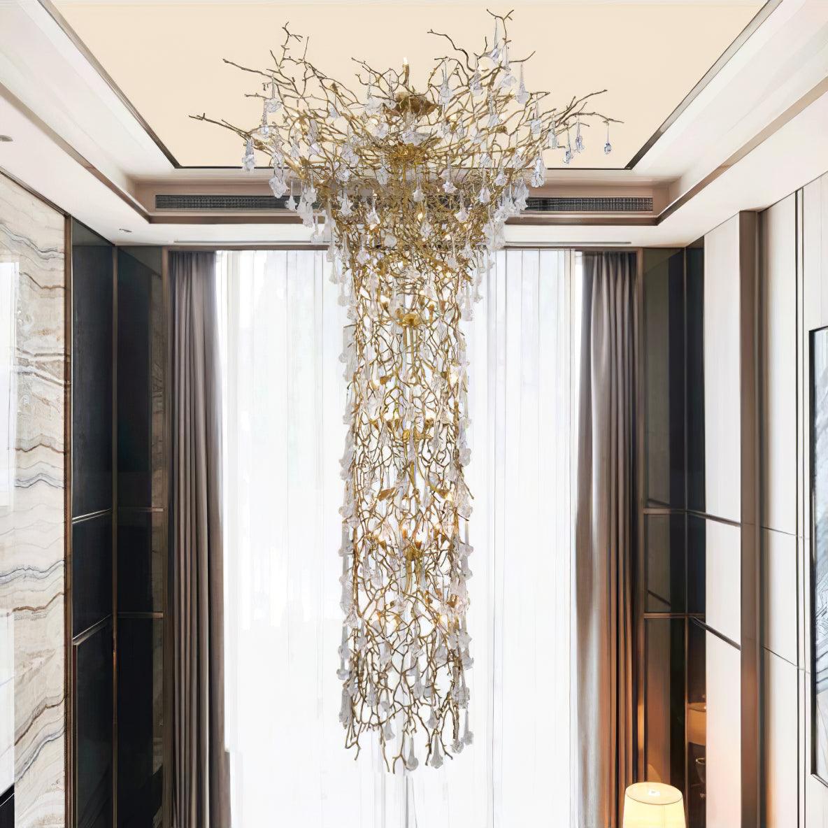 Abeleisa Tree Branch Staircase Brass Crystal Chandelier - Letslighting