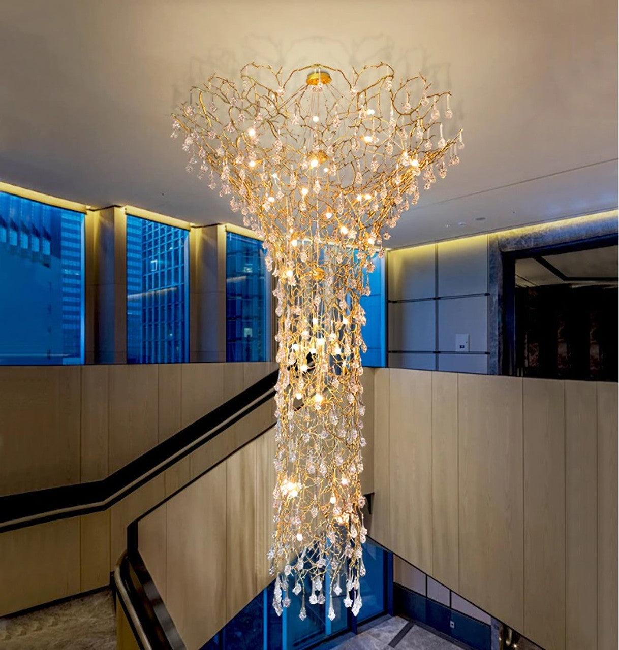 Abeleisa Tree Branch Staircase Brass Crystal Chandelier - Letslighting