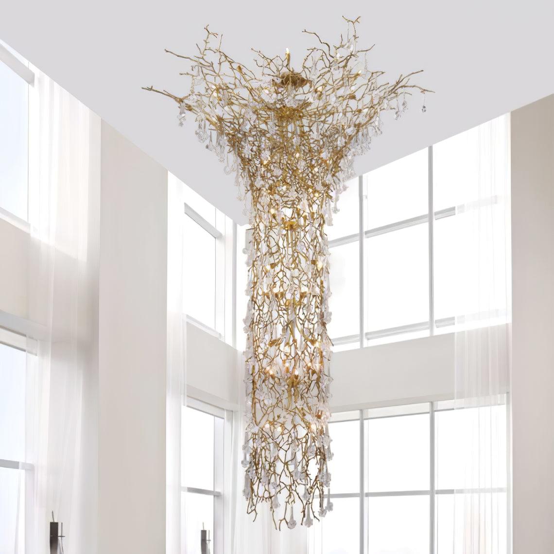 Abeleisa Tree Branch Staircase Brass Crystal Chandelier - Letslighting