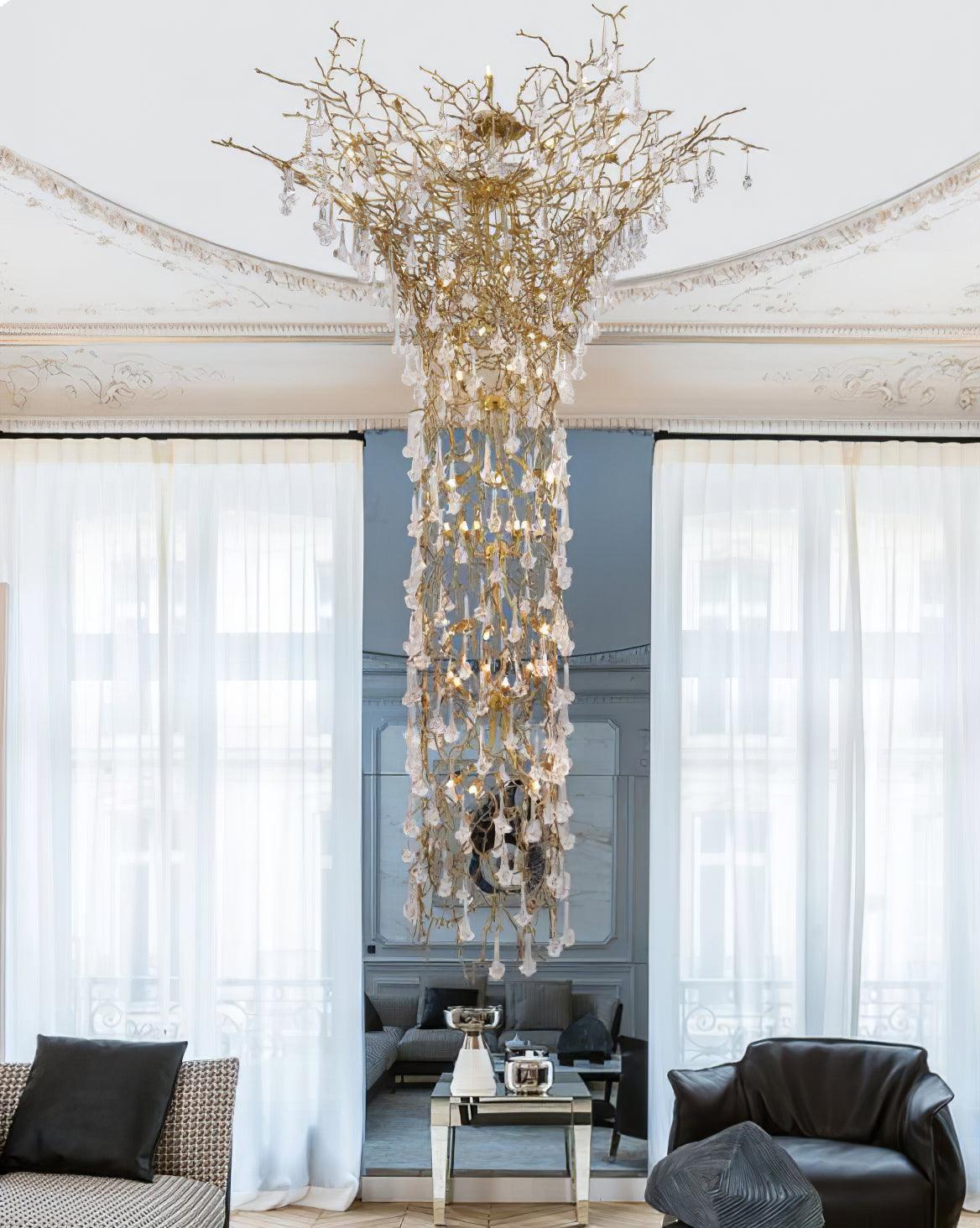 Abeleisa Tree Branch Staircase Brass Crystal Chandelier - Letslighting