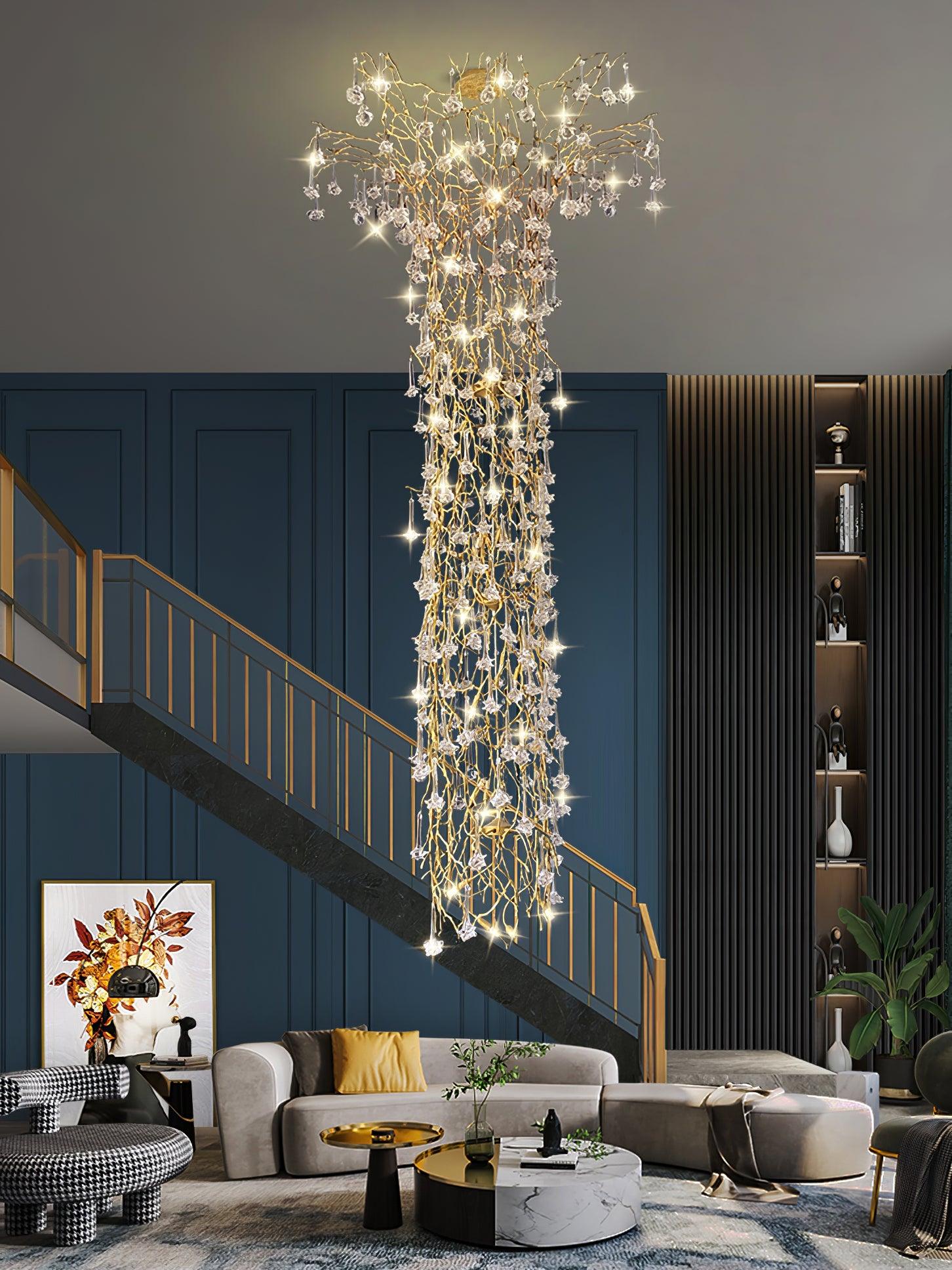 Abeleisa Tree Branch Staircase Brass Crystal Chandelier - Letslighting