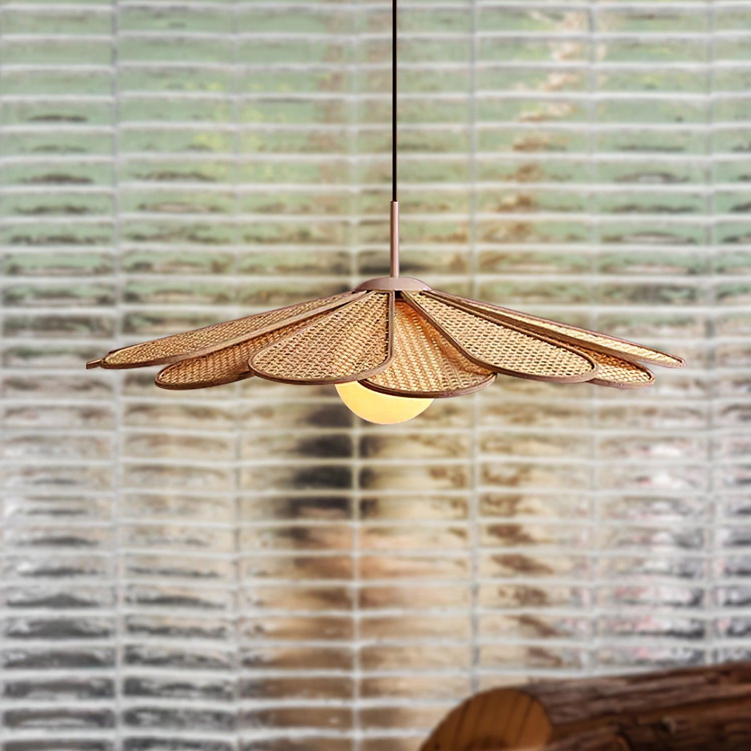 Pendant Lamp Rattan Petal Shade Metal Frame Tropical - Letslighting