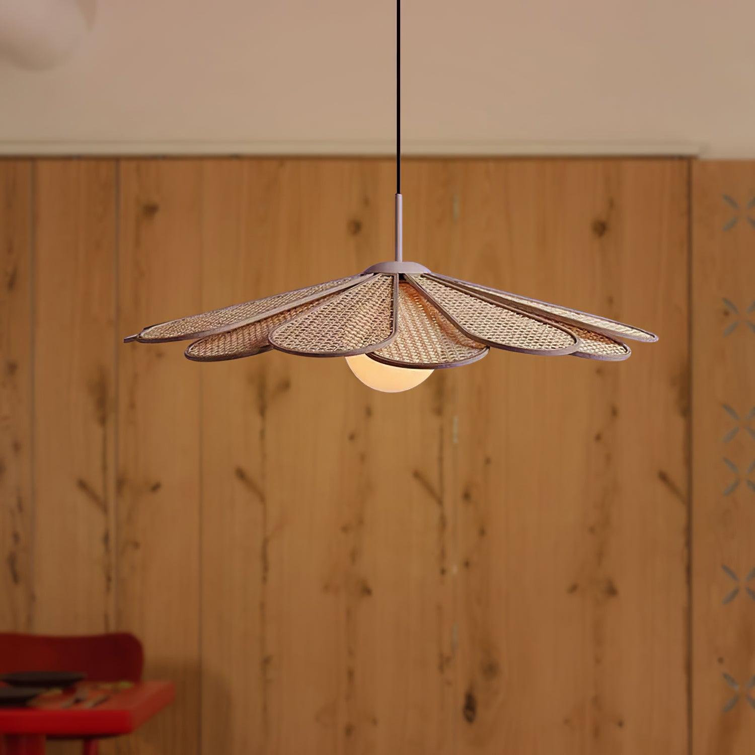 Pendant Lamp Rattan Petal Shade Metal Frame Tropical - Letslighting