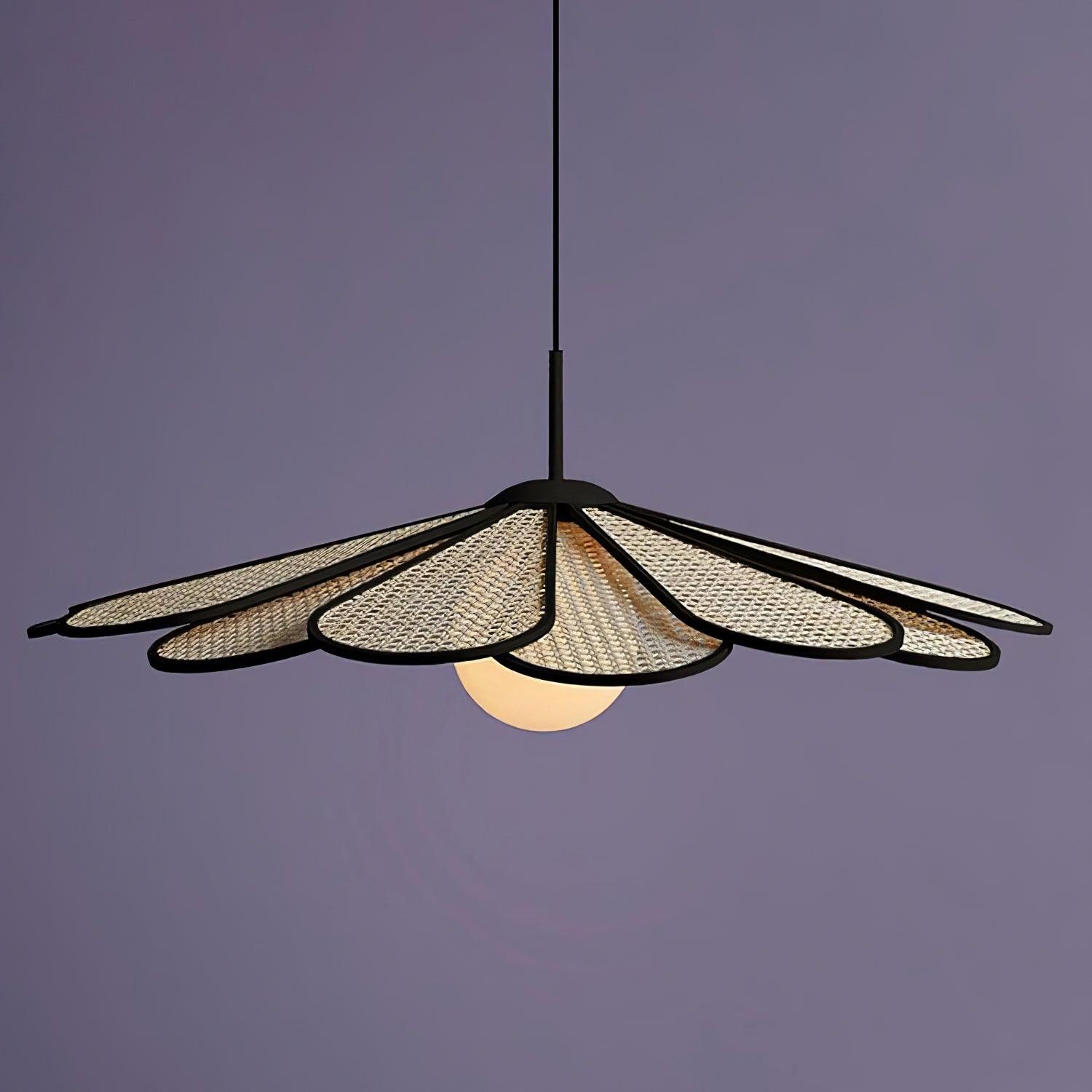 Pendant Lamp Rattan Petal Shade Metal Frame Tropical - Letslighting