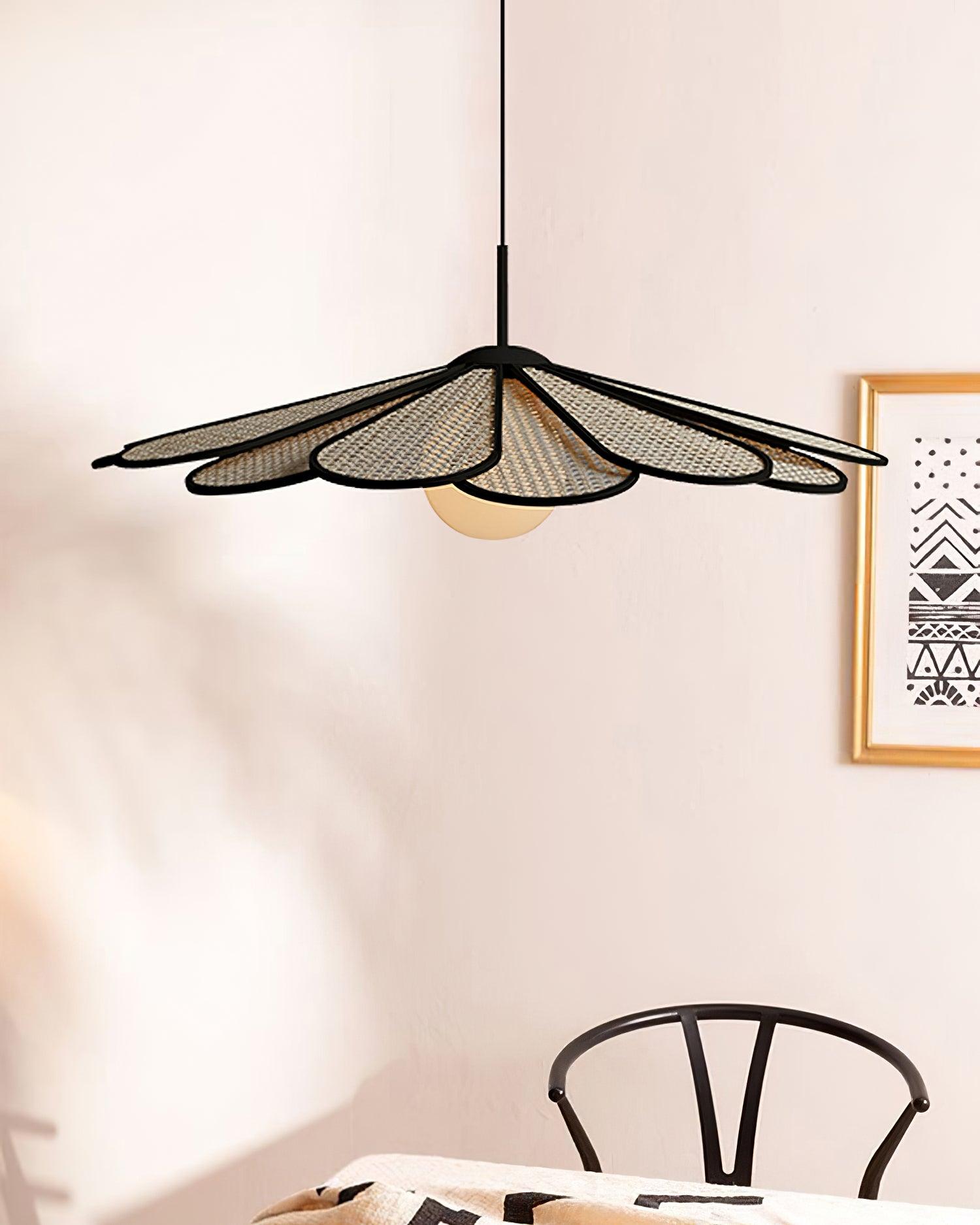 Pendant Lamp Rattan Petal Shade Metal Frame Tropical - Letslighting